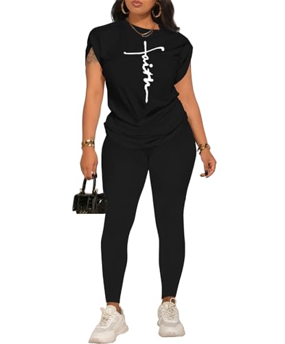 PINSV Women 2 Piece Outfits Summer Sweatsuits Track Suits Short Tops Long Pant Sweat Suit Legging Jogger Sets