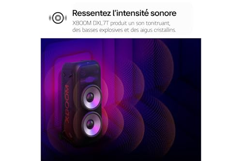 LG xboom Enceinte Bluetooth Puissant PartyBox Karaoke Grosse Enceinte Bluetooth Lumineuse Portable à roulettes Enceinte Bluetooth Portable Exterieur Bluetooth et Application DXL7T - vue 2
