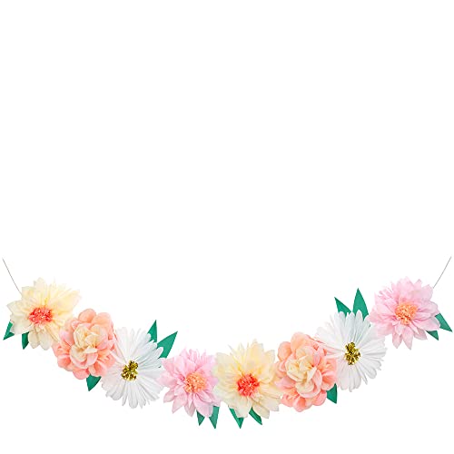 Meri Meri Flower Garden Giant Party Garland (Pack of 1), 8.5' Flower Garland (12.5" Including Excess Cord), Tissue Paper Flowers