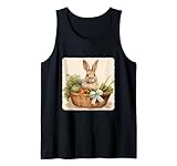 Rabbit With Harvested Vegetables In Basket Harvest