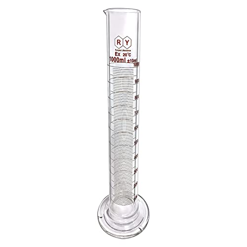 1000ml Glass Graduated Cylinder Measuring Bottle Single Metric Scale with Cleaning Brush (1000ml Cylinder)