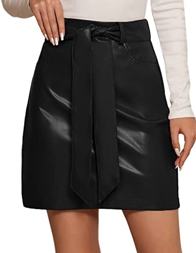LIUMILAC Jupe élégante pour femme - En polyuréthane - Mini jupe crayon - Pour fête, Noir , L Cover