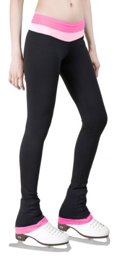 Figure Skating Pants with 2-Tones Waistband (Bubble Gum, Adult Medium)