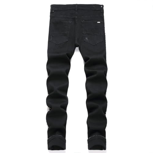 Men's Crystal Studs Jeans Stretchy Skinny Slim fit Ripped Distressed Beads Rivets Pants2