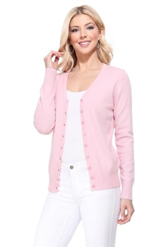 Image of YEMAK Women's Knit Cardigan Sweater - Long Sleeve V-Neck Basic Classic Casual Button Down Knitted Soft Lightweight Top