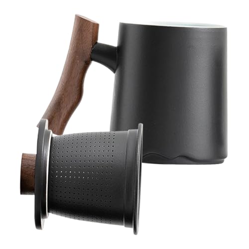COLLBATH Breakfast Mugs 360ml Ceramic Tea Cup Black with Infuser for Leaf Separation