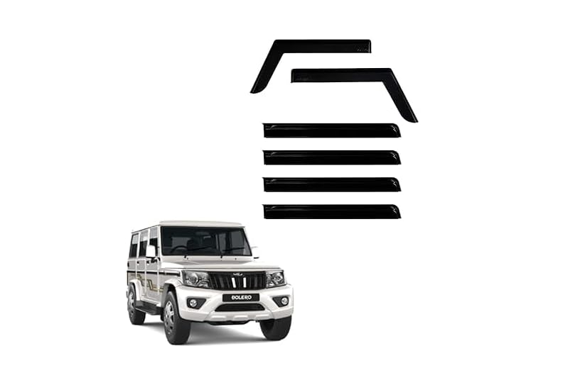 Unbreakable Black Door Window Visor for Mahindra Bolero SLX | Wind Rain Guard Deflector Trim for Front & Rear Doors | Premium Smoke Finish Sun Rain Visor for Bolero