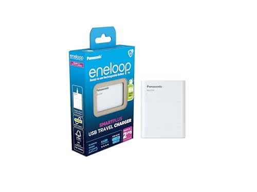 Eneloop SmartPlus Travel caricabatterie USB, per 1-4 batterie ricaricabili AA/AAA, 2.25 ore tempo di ricarica, 10 funzioni di sicurezza