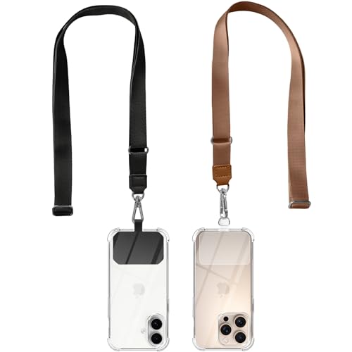 2 pezzi Cordino per Cellulare Telefono Universale Tracolla Regolabile Collana Collo Catena Laccio per e Patch per Maggior Parte Smartphone IPhone Samsung Xiaomi Nero+Marrone