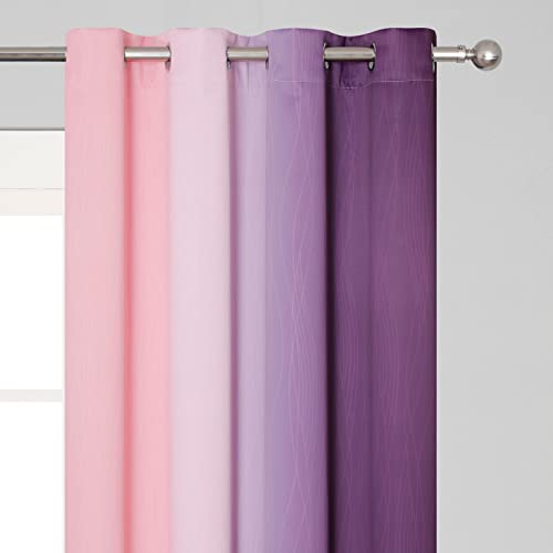 Estelar Textiler Purple and Pink Ombre Blackout Curtains 102 Inches Long 2 Panels Set, Thermal Insulated Drapes for Bedroom, Full Light Blocking Grommet Gradient Curtains for Living Room, 52Wx102L