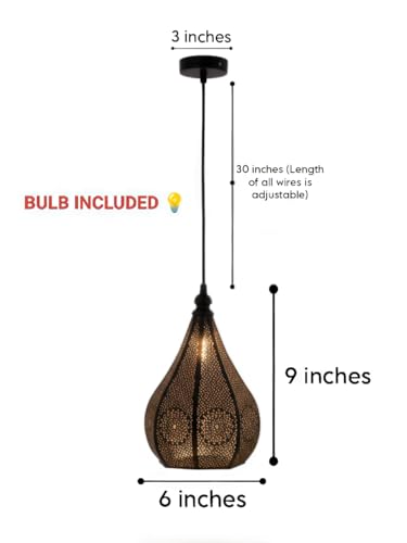 Image of Moroccan Pendant Light Set, Black Metal Geometric Pattern, 2 Teardrop Hanging Lamps with Adjustable 76 cm Wire, Bulbs Included