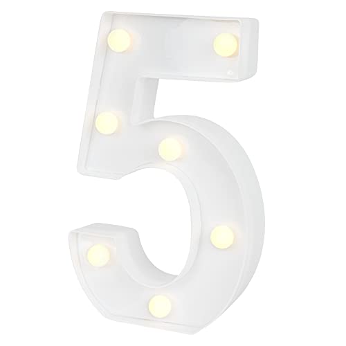 Image of Restaurantware Illumify 7.1 x 1.2 x 8.7 Inch Light Up Number 1 Durable Marquee LED Light - Number 5 Touchproof White Plastic Party Light Keyhole Slot For Parties Weddings Or Special Events