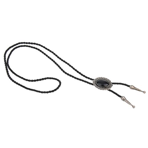 Image of Western Black Bolo Tie for Men and Women,Native American Leather Bolo Tie String