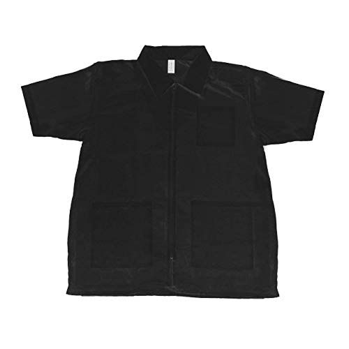 A Size Above Big & Tall Barber Jacket, Cut for Fuller Figures, Short Sleeve with Zipper Front, Left Breast Pocket Plus Two Lower Pockets, Lightweight, Water Resistant Nylon/Poly, Black, 4X3