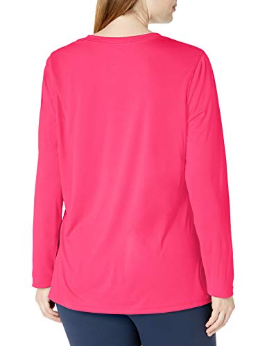 JUST MY SIZE Women's Plus Size Active Long Sleeve Cool Dri V-Neck Tee, pop Art Pink, 1X