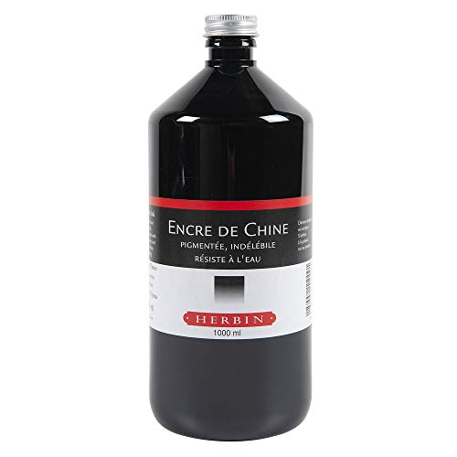 Encre de Chine noire 1 litre Herbin opacité maximale et séchage rapide sur papier
