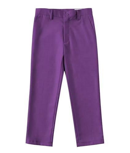 Boys Pants Solid Color Flat Front Adjust Waist Trousers2