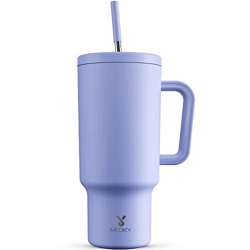 Meoky 40oz Tumbler with Handle, Leak-proof Lid and Straw, Insulated Coffee Mug Stainless Steel Travel Mug, Keeps Cold for 34 Hours or Hot for 10 Hours (Lilac)