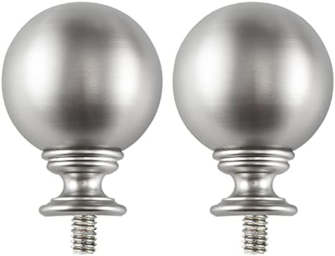 Wayolte Round Curtain Rod Finials for 1 or 7/8 Inch with 1/4” - 20 UNC Screws Curtain Rods, Set of Two, Brushed Nickel
