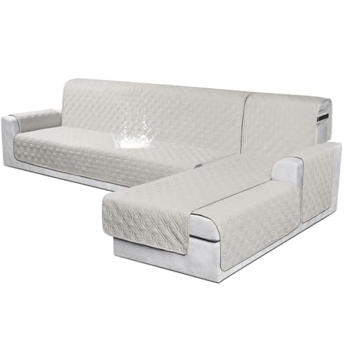 VANSOFY Sectional Couch Covers 100% Waterproof L Shaped Sofa Slipcover 3pcs Reversible Chaise Lounge Cover for Sectional Sofa Furniture Protector Cover for Pets Dog Cat(X-Large, Beige)