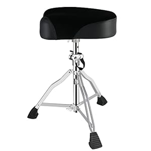 EASTROCK Drum Throne, Height Adjustable, Padded Drum Stool, Motorcycle Style, Black Leather Seat, 26 Inch Height, 13.8X15.4 Inch Size, Tripod Legs, Anti-Slip Feet, 250 lbs Weight Limit