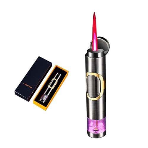 TUVovosd Mechero de butano, resistente al viento, llama ajustable, con ventana de aire transparente, adecuado para velas de camping (sin butano) (negro 1)