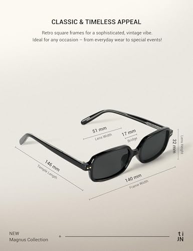 TIJN Retro Rectangular Sunglasses for Women,Vintage 90s Style,Trendy Lightweight UV Protection,Fashion Square Sunnies,Black