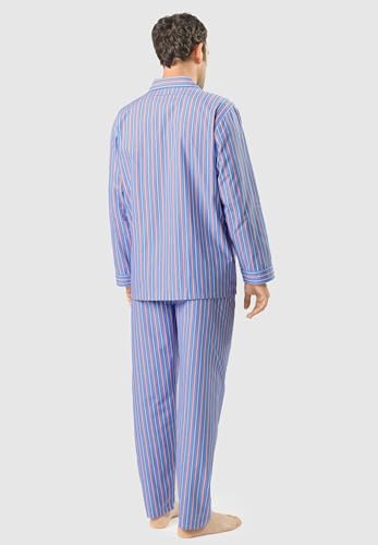 El Búho Nocturno Mens Pajama Set Long Sleeve Cotton Woven Poplin Classic Striped Pajama Set for Men, 100% Cotton, Blue 1534, XL3