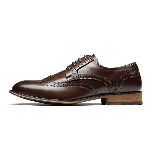 Bruno Marc Men's Lace Up Soft Cap-Toe Formal Dress Shoes,Size 14,Dark Brown-Wingtip,Louis_2