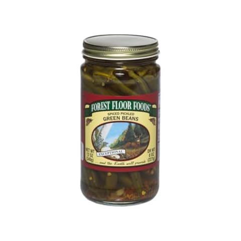 Forest Floor Foods Spiced Pickled Green Beans, Home-Pickled Veggies and Cocktail Garnishes, Crispy and Crunchy Green Pickled Beans 12 oz (1 Pack) Cover