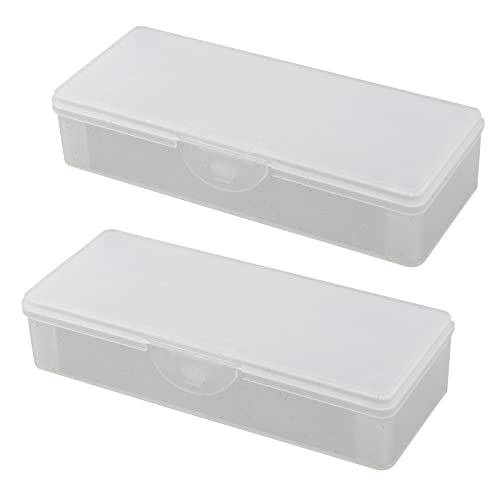 Image of Tighall 2PCS Large Capacity Plastic Pencil Box with Hinged Lid and Snap Rectangle Storage Case Containers for Nail Accessories, Crafts, Screws (Frosted White)