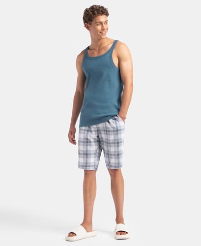 Image of Jockey US26 Men Super Combed Cotton Rib Square Neck Gym Vest - Navy