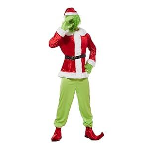 EraSpooky Traje de Monstruo Verde de Papá Noel para Hombre Adulto, Ropa de Papá Noel, Cosplay de Navidad