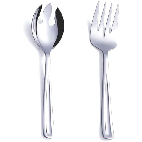 GoGeiLi Salad Server Set, 9.5-inch Stainless Steel Salad Serving Utensil, 2-Piece Large Salad Spoon and Fork Serving Set, Dishwasher Safe Cover