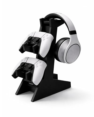 Suporte de Controle PS5 PS4 Xbox Series X/S One e Headset Preto - Organizador de Mesa Gamer 2 em 1 - Compatível Nintendo Switch Pro - Budamix