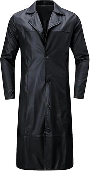 Mens Leather Trench Coat Faux Leather Vintage Long Jacket Fashion Steampunk Gothic Jackets Full Length Overcoat2