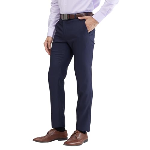 Image of Raymond Men's Slim Fit Structure Pattern Polyester Blend Pleated Formal Trouser