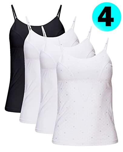 B2BODY Girls Camisole Undershirts with Shelf Bra – Cotton Girls Cami, Multi-Pack2