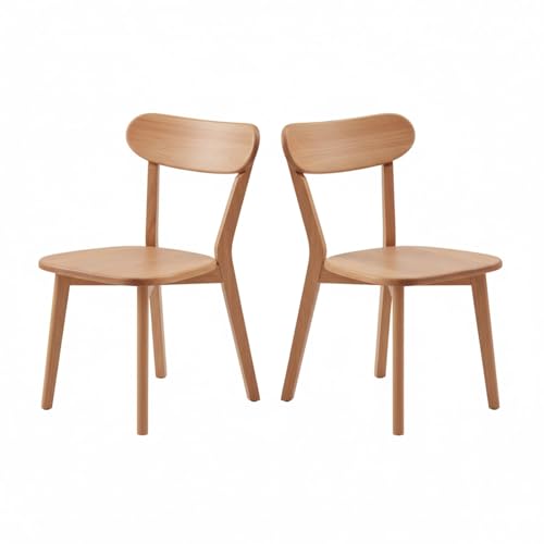 Juego de 2/4 Sillas de Comedor de Roble Madera, Silla de Cocina 100% Madera Maciza con Bordes Redondeados y Respaldo Curvo, Cafeterías y Restaurantes Cherry,2 Piece