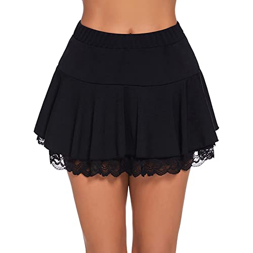 Women Lace Mini Skirt Y2k Floral Ruffle Low Waist Layered Pleated Flowy Skirt Fairy Aesthetic Slip Short Skirt