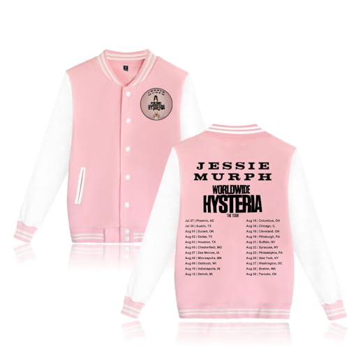 ZJHXQEVC Jessie Murph Merch Worldwide Hysteria Tour Date Baseball Jacket 2025 Women Men Casual Fashion Coat (4X_l,Pink)