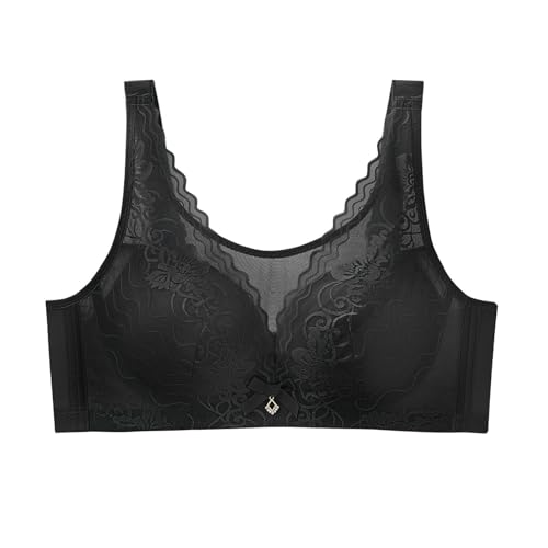 BILIKEYU Sujetador de encaje sexy para mujer, sin aros, floral, ajustable, cómodo, transpirable, talla grande, clásico, sin aros, sujetador de copa suave para el día a día, Negro , 105C