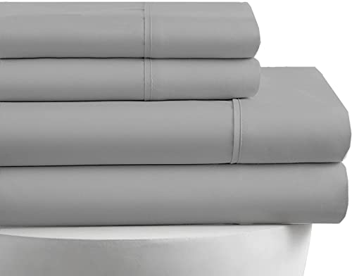 100% Egyptian Cotton Bed Sheets 1000-Thread-Count (4-Pcs) Three Quarter Sheets 48 X 75 Size Light Grey Solid Sheets Set - Single Ply Long-Staple Yarns - Sateen Waeve Fits Upto 12-18 Inches Deep Pocket #TOP7