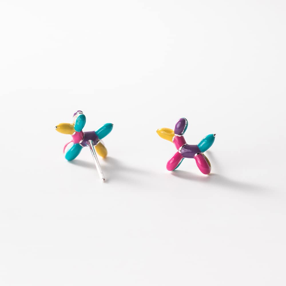 Orecchini a palloncino a forma di cane in argento Sterling 925, smalto colorato, per donne, adolescenti e ragazze, gioielli di compleanno