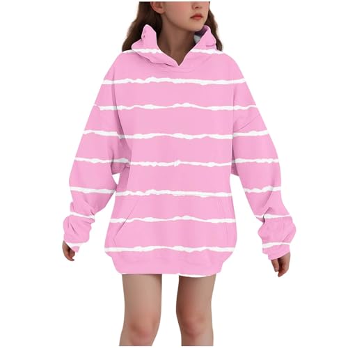 DDAPJ pyju Striped Hoodies for Girls Long Sleeve Tunic Sweatshirts Tween Girls Trendy Hooded Pullover with Pocket 3-14 Years