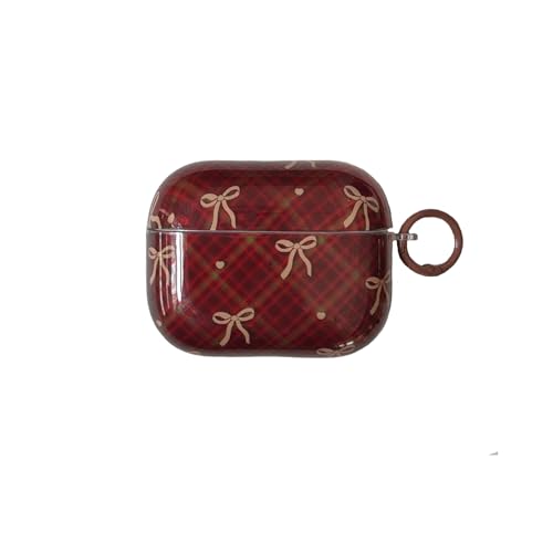 Clear Red Checkered Case for AirPods Pro,Cute Trendy Bow Retro Lattice Design Aesthetic Hard Cover for Girls Women,Compatible with Airpods Pro 2nd/1st Gen (2023/2022/2019)