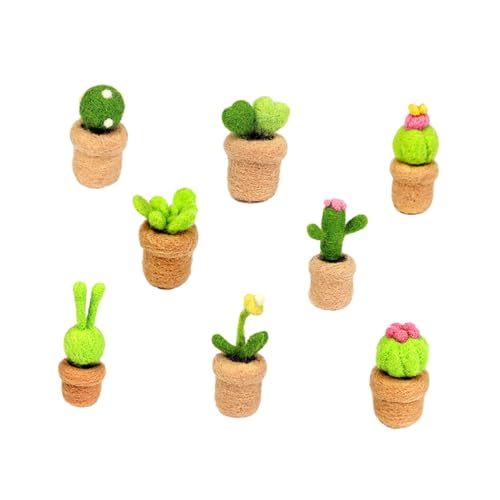 HOMSFOU 8Pcs Cactus Needle Felting Kit DIY Wool Felting Starter for Decoration Fun Craft Project for Adults Easy to Use Materials