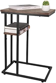 Yoobure C Shaped End Table, Side Table for Couch and Bed, Small Side Table for Small Spaces, Living Room, Bedroom, Rustic Snack Table