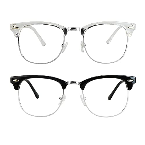 2 Pairs LifeArt Blue Light Blocking Glasses, Anti Eyestrain, Computer Glasses, Gaming Glasses, TV Glasses for Women Men, Anti Glare (Black Silver + Clear Silver, No Magnification)