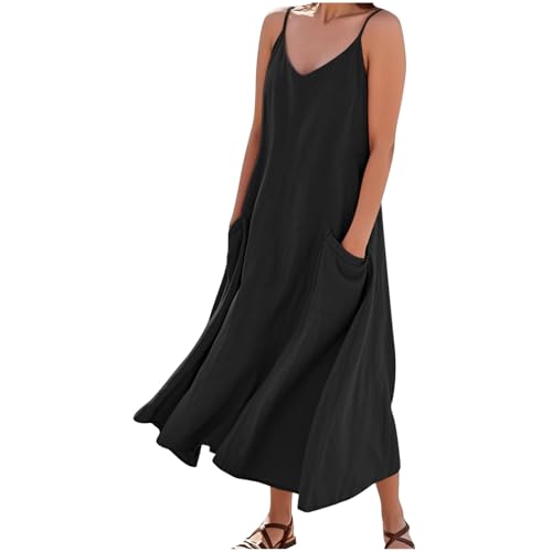 Summer Dresses for Women 2025 Spring Plus Size Linen Maxi Dress Sleeveless Crewneck Sundress Outfits Clothes
